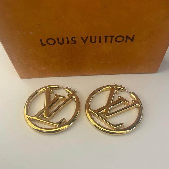Louis Vuitton Accessories - Louis Vuitton Gold Logo Hoop Earrings
